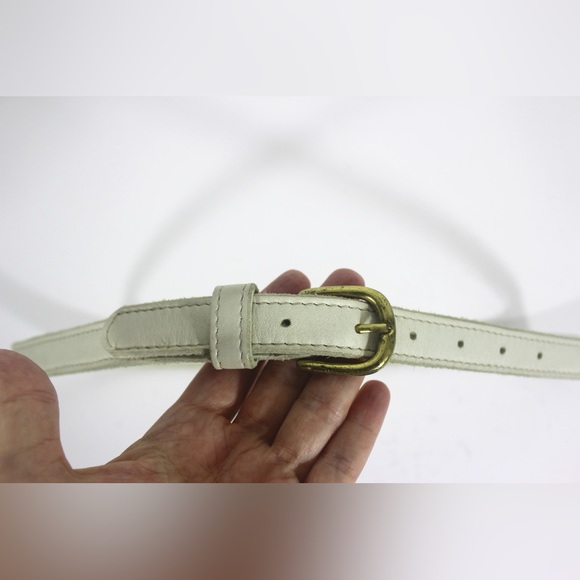 ROOTS Ecru Narrow Leather Belt Cream Off White Winter White - Picture 3 of 7